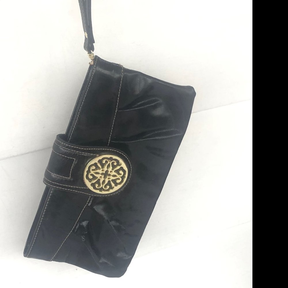 Solina Black Leather Wristlet Clutch Bag